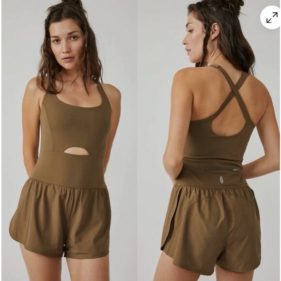Free People Righteous Runsie Romper Tea Leaves Medium One Piece Workout - Picture 1 of 7
